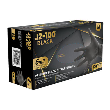 J2-100 Black Nitrile Examination Gloves 6 mil - Case of 1000