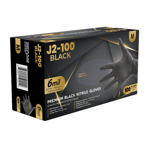 J2-100 Black Nitrile Examination Gloves 6 mil - Case of 1000