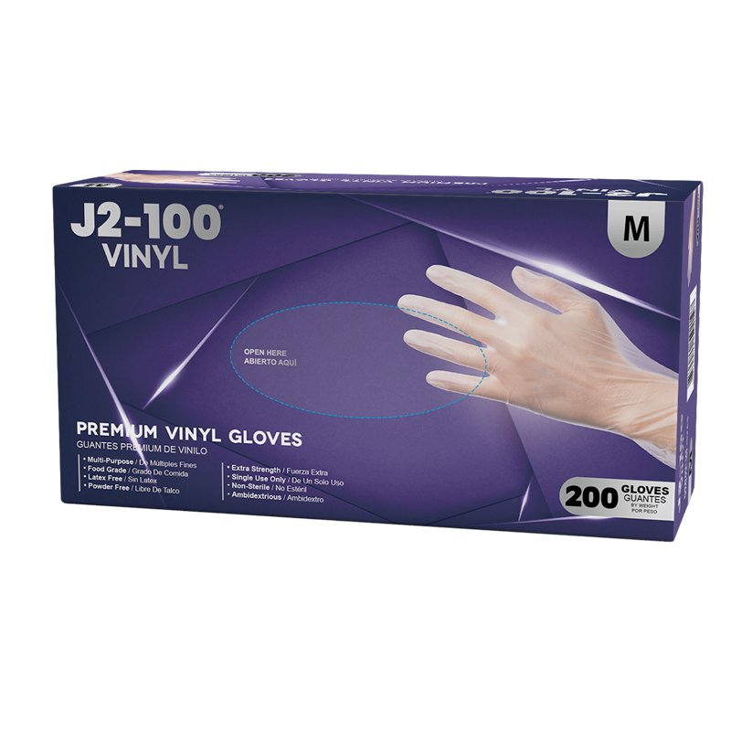 J2-100 Premium Vinyl Gloves - Case of 2000